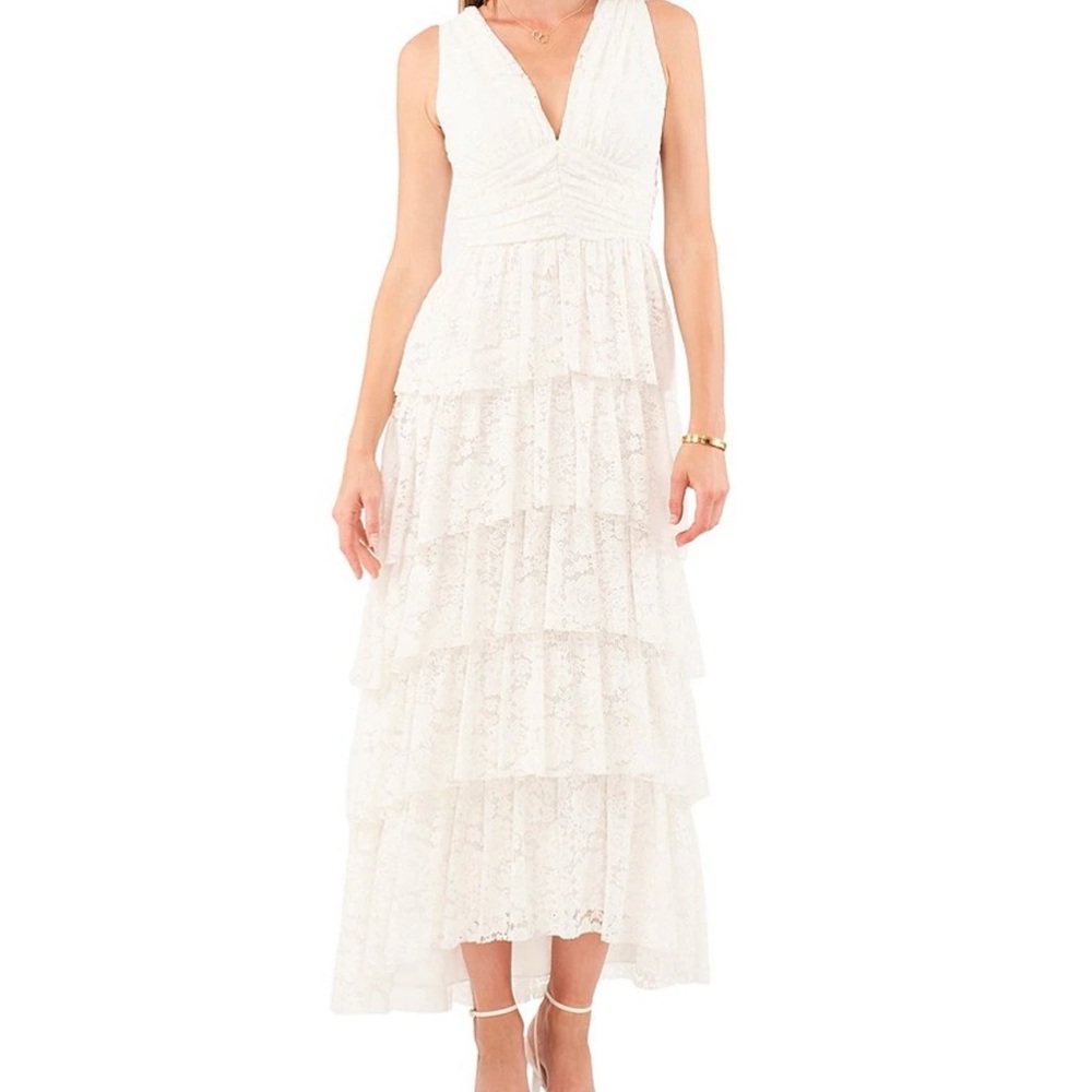 1. State Cascading Ruffle Maxi Dress in New Ivory